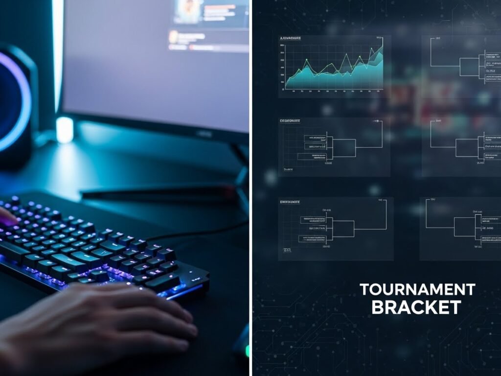 LCFGamevent competitive gaming dashboard showing tournament brackets and strategy guides.